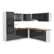 Cucina angolare completa R-Line Antracite lucido/Bianco 247 x 237 cm, PL Rovere Vicco