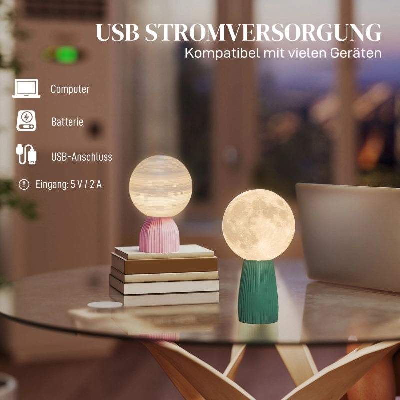 Set di lampade da tavolo dal design planetario, 3 colori, USB, plastica, bianco