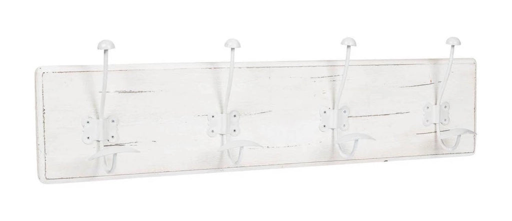 Biscottini Attaccapanni da parete in legno massiccio e ferro forgiato a mano finitura bianco anticato 78x10x21 cm