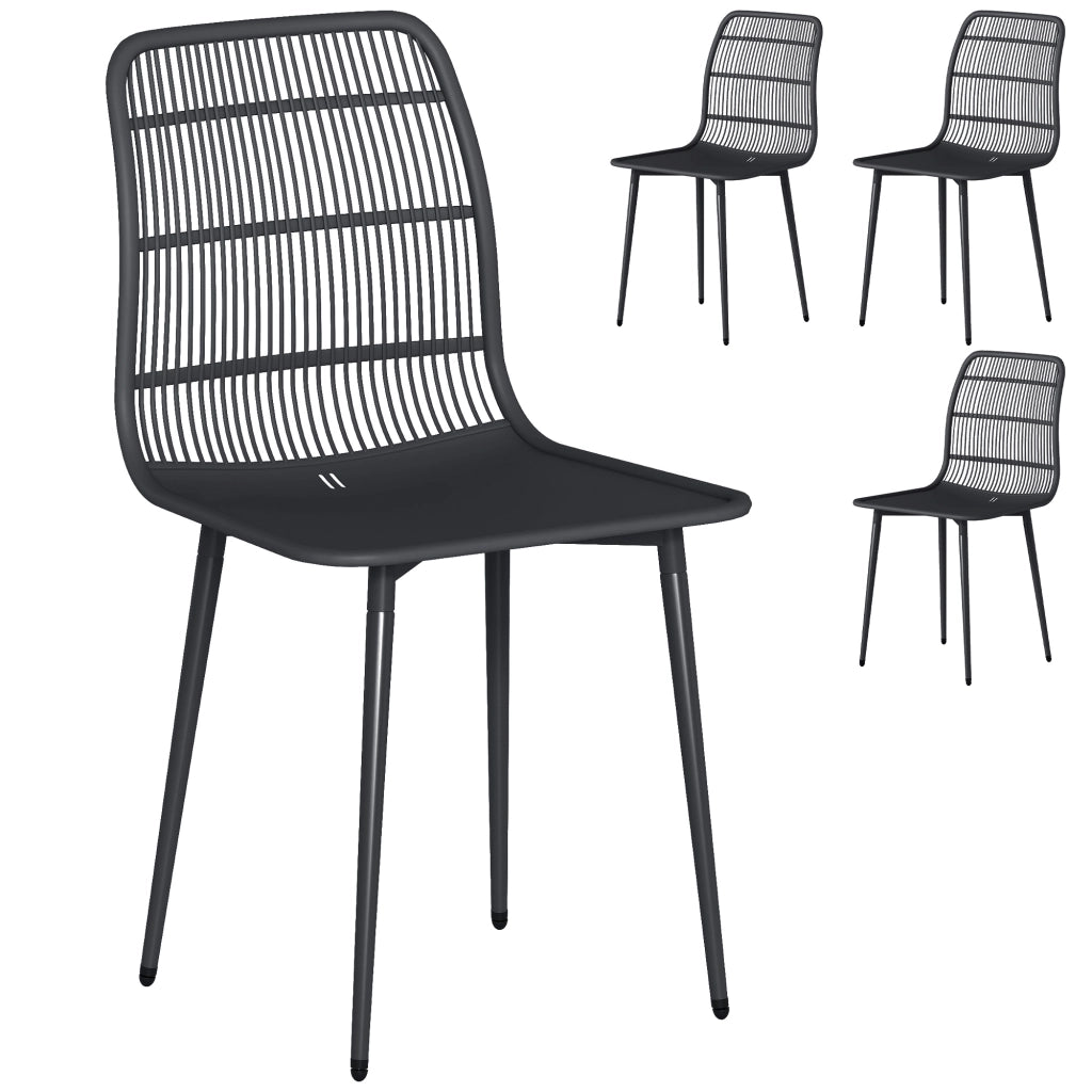 Sedie da Pranzo per Esterni Set da 4, Sedie da Giardino con Schienale Fessurato, Nero