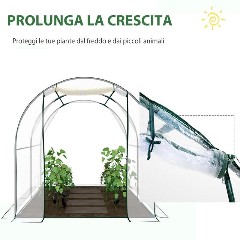 SERRA DA GIARDINO A TUNNEL CON COPERTURA IN PVC 250 X 200 X 200 CM TRASPARENTE