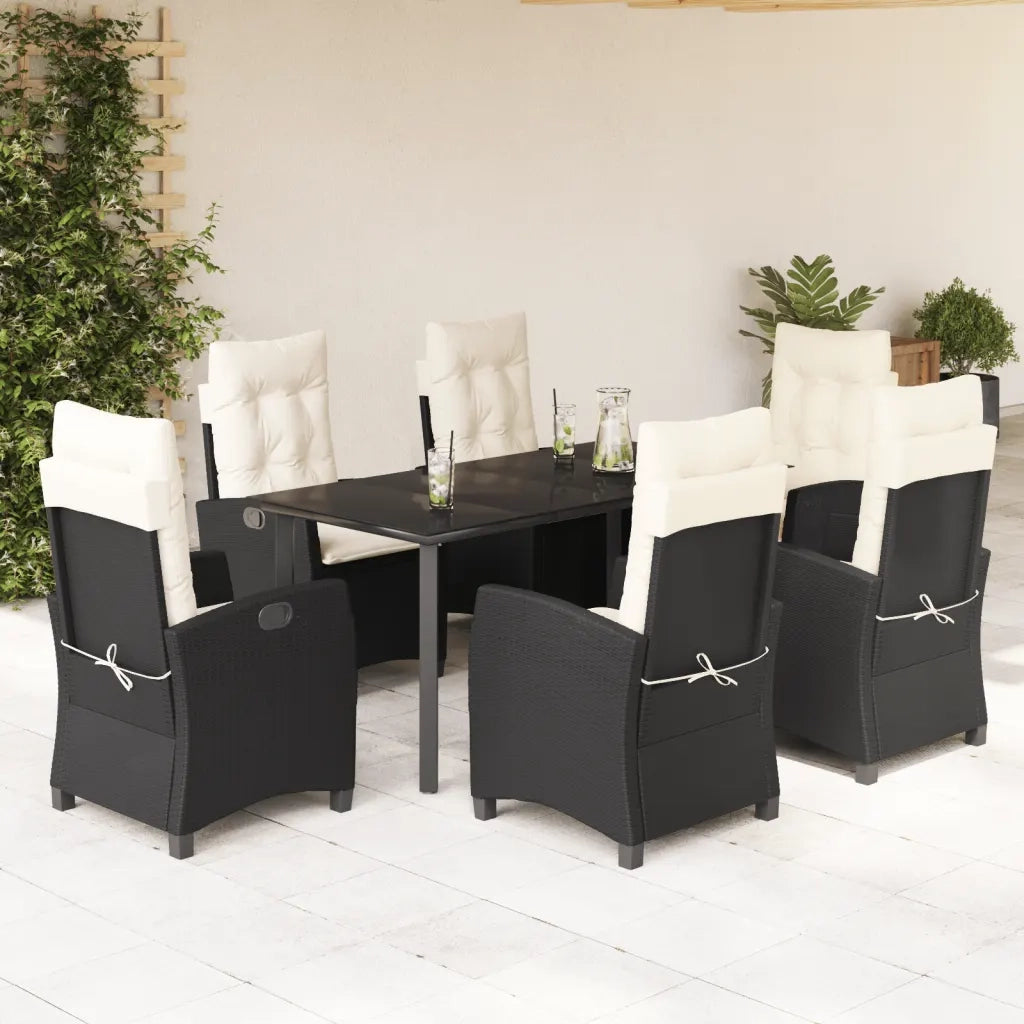 Set da Pranzo da Giardino 7 pz Nero con Cuscini in Polyrattan 3212737