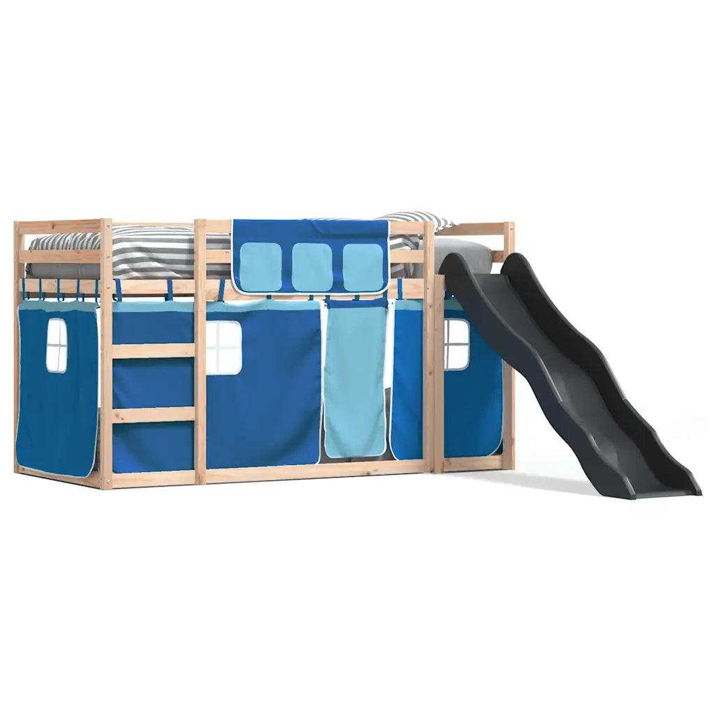 vidaXL Letto a Castello con Scivolo e Tende Blu 90x190 cm