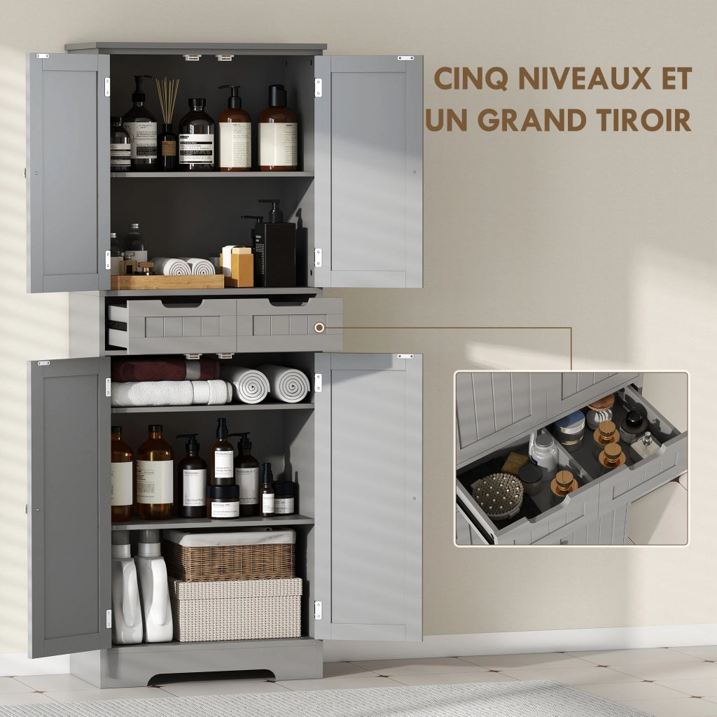 Mobile da Bagno con Cassetto e Ante ¨C zephmum ¨C Grigio 60x30x160 cm