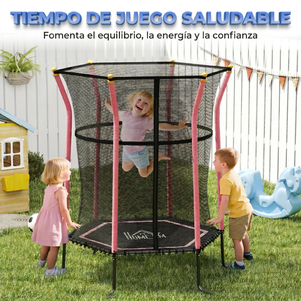Trampolino Elastico per Bambini con Rete di Sicurezza ¨C Zephmum ¨C Rosa 163.5x190 cm
