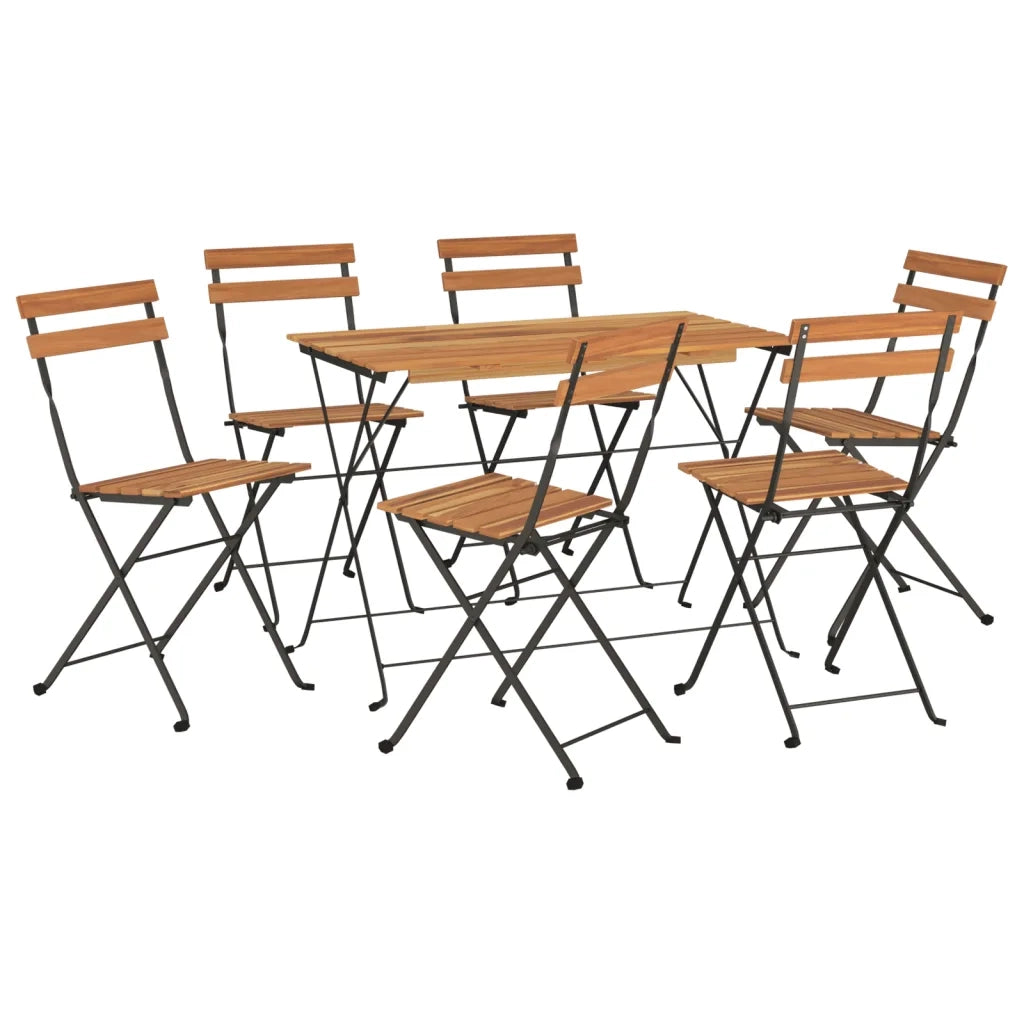 Set BistrÃ² Pieghevole 7pz in Legno Massello di Acacia e Acciaio