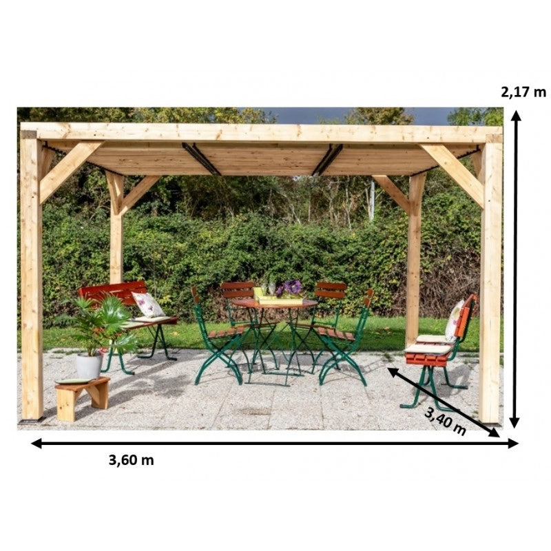 Pergola da giardino in legno 339x360 cm – Tettoia con tetto a doghe orientabili 12,2 m² – VT3436T Foresta