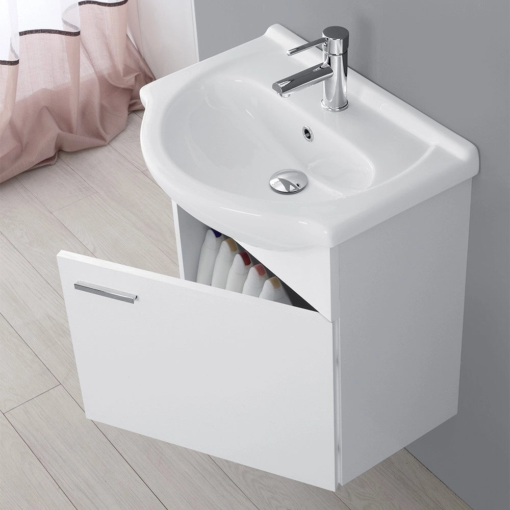 Mobile bagno sospeso 55 cm bianco completo di lavabo e specchio Desya