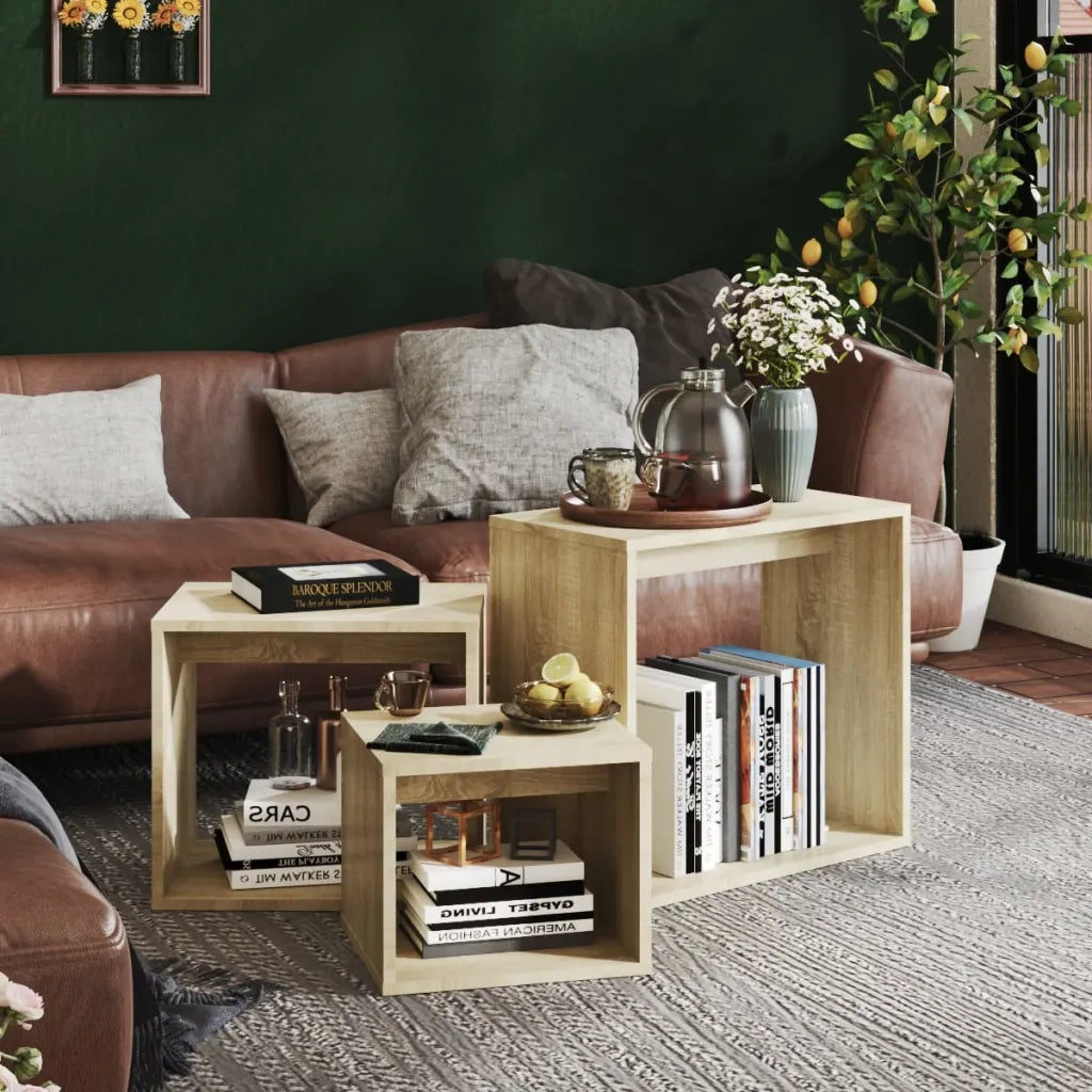 Tavolini Impilabili 3 pz Rovere Sonoma in Truciolato 808579