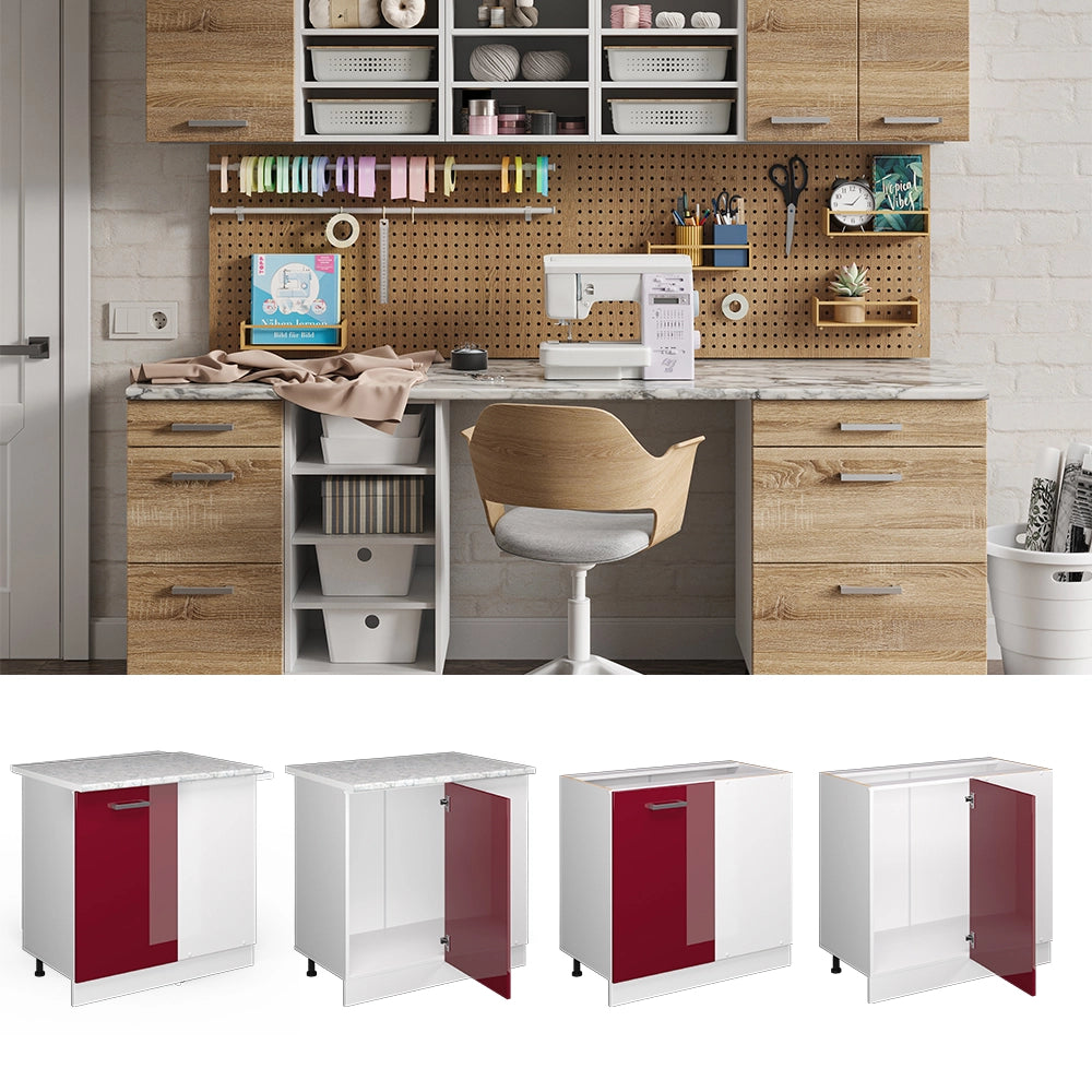 Vicco Armadio universale ad angolo Rosso bordeaux lucido 86 cm con anta, con piano di lavoro