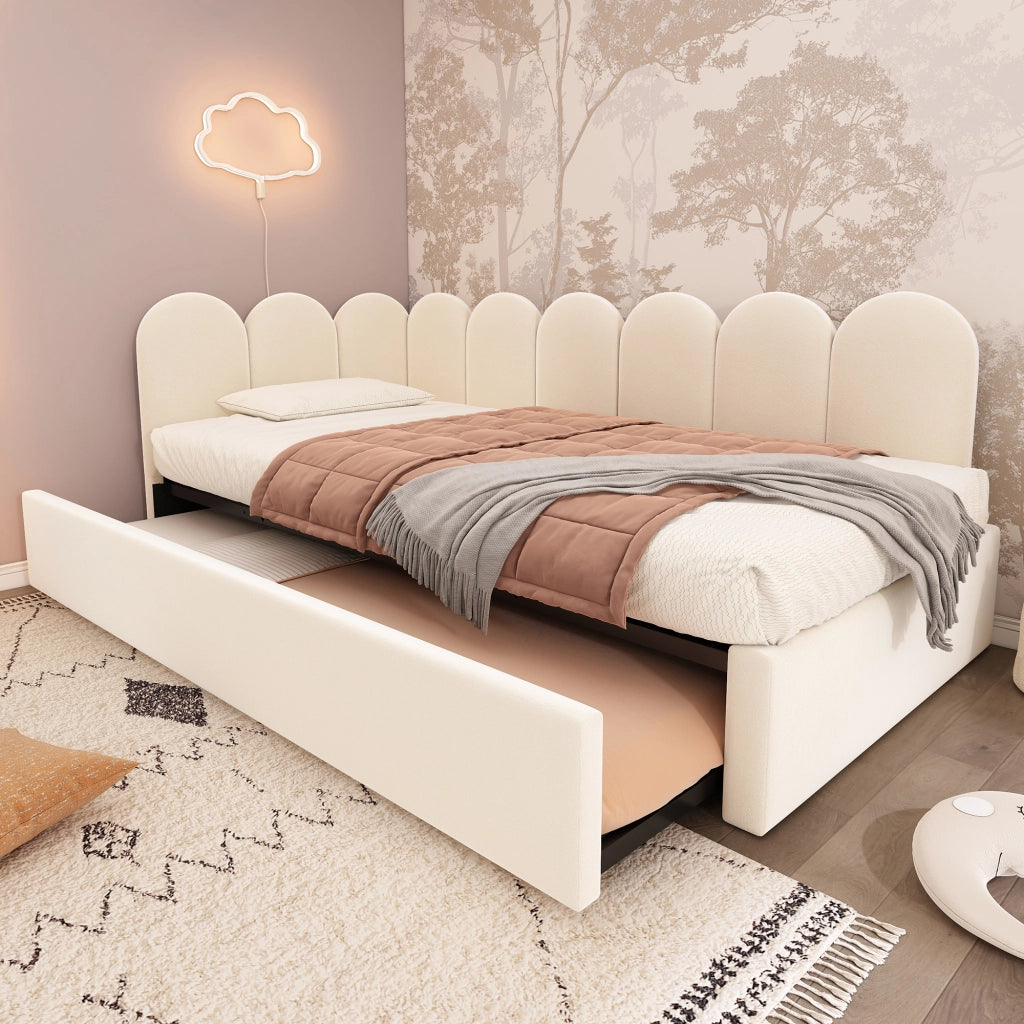 Daybett con funzione divano letto velluto beige 90x200 cm