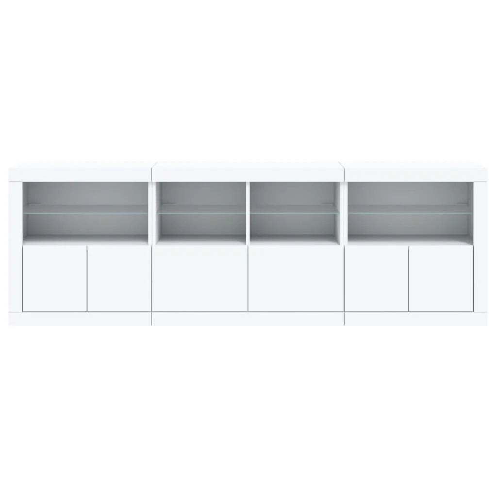 Buffet credenza cassettiera armadio mobile contenitore organizer per cucina soggiorno salotto con luci LED 202 x 37 x 67 cm bianco 02_0029843