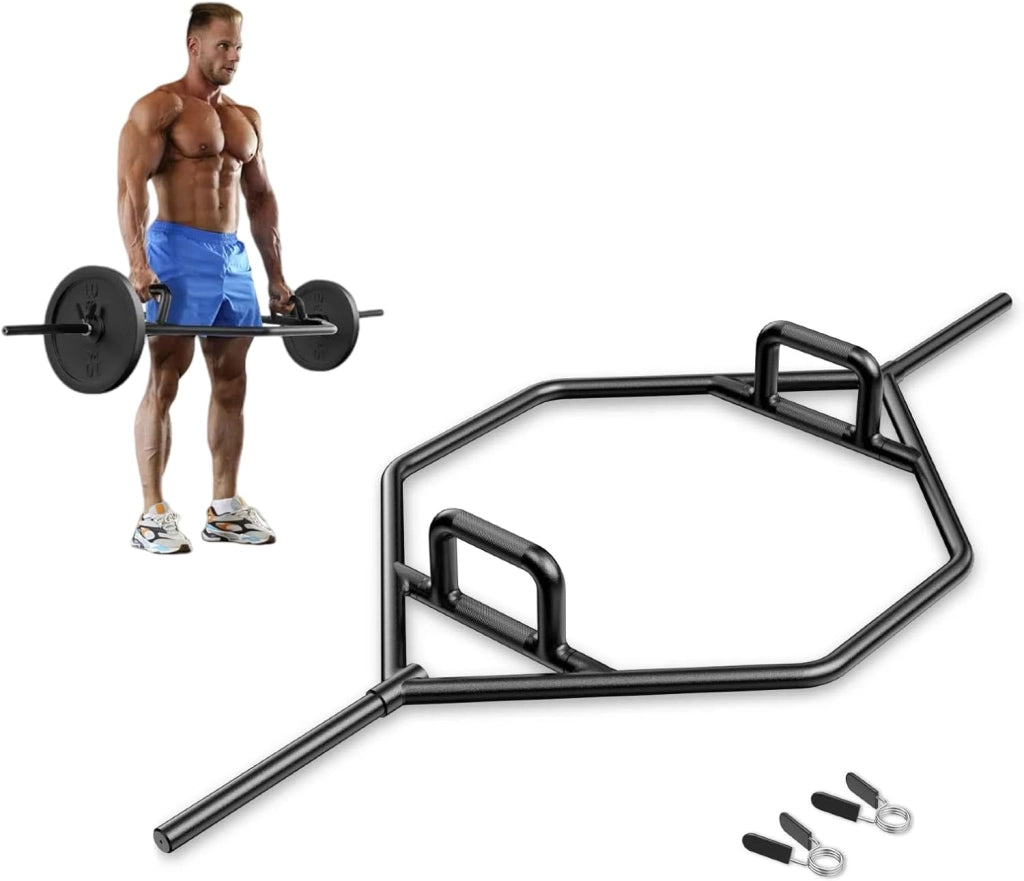 Trap Bar, Manubrio Esagonale con Manico Pieghevole, Barbell Barra Olimpica, Hex Bar Deadlift in Acciaio con Chiusura a Molla, Asta Esagonale fino a 226 kg per Casa e Palestra