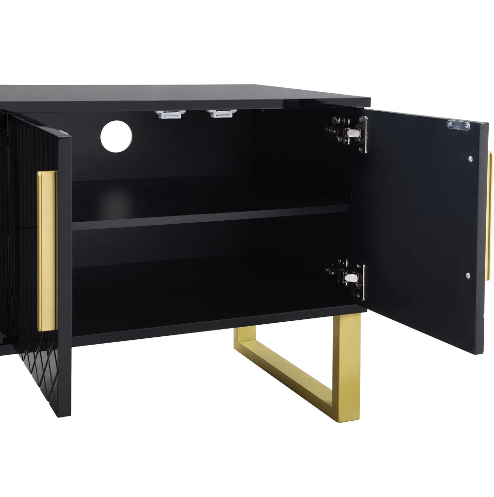 Mobile TV nero lucido 170 cm con 4 ante, 2 cassetti e dettagli oro