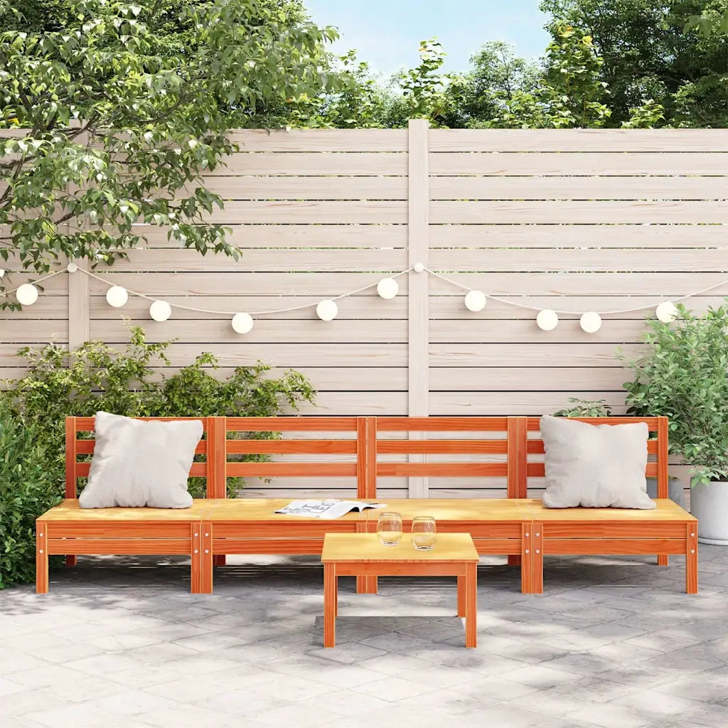 Divani Senza Braccioli Giardino 4pz Marrone Cera Massello Pino 838009