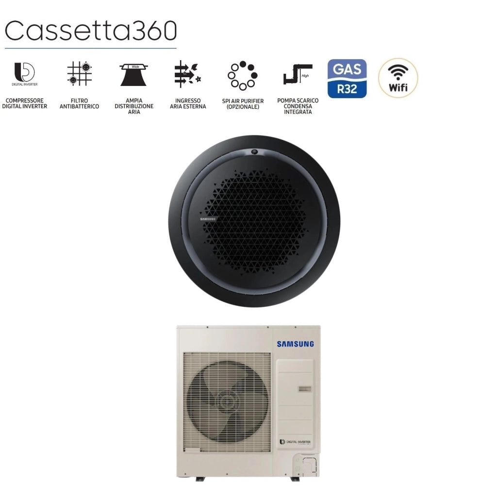 Climatizzatore Condizionatore Samsung Inverter Cassetta 360° 42000 Btu AC120RN4PKG/EU Monofase R-32 Wi-Fi Optional Vari Pannelli Disponibili