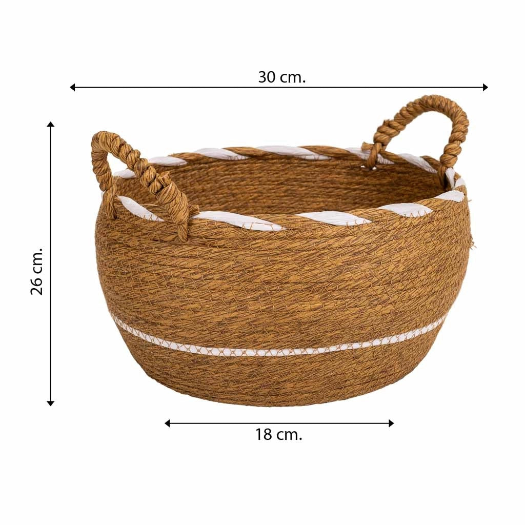 Navicella in fibra naturale intrecciata a mano marrone 30x18x26h
