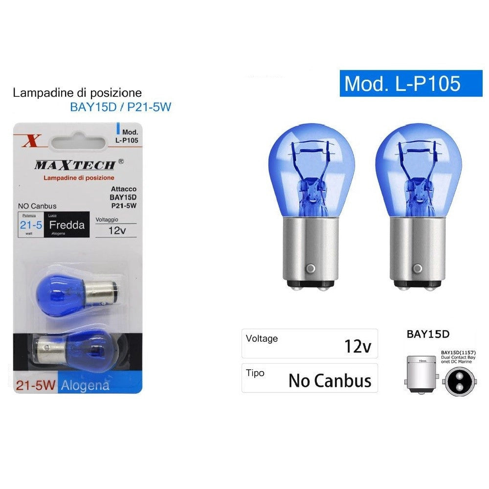 Trade Shop - Lampadine Posizione Auto Bay15d/p21-5w 12v Luce Fredda Alogena No Canbus L-p105 -