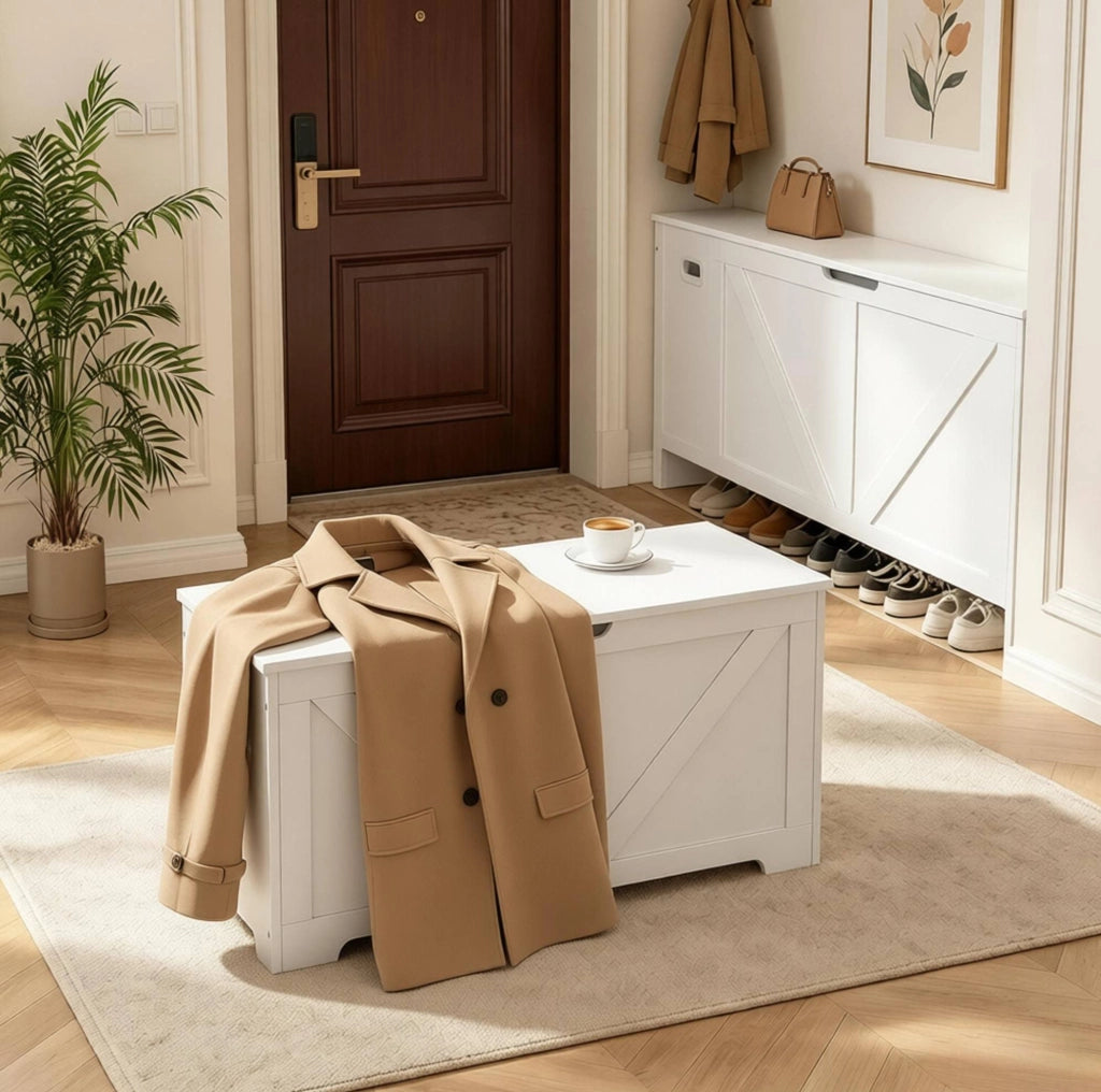 Panca contenitore ULEVR 100x40x47 cm con coperchio a cerniera, 76 L, bianca