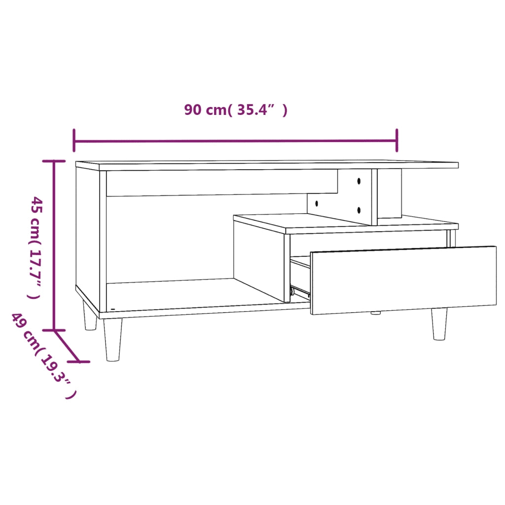 Tavolino da Salotto Bianco Lucido 90x49x45 cm Legno Multistrato 819614
