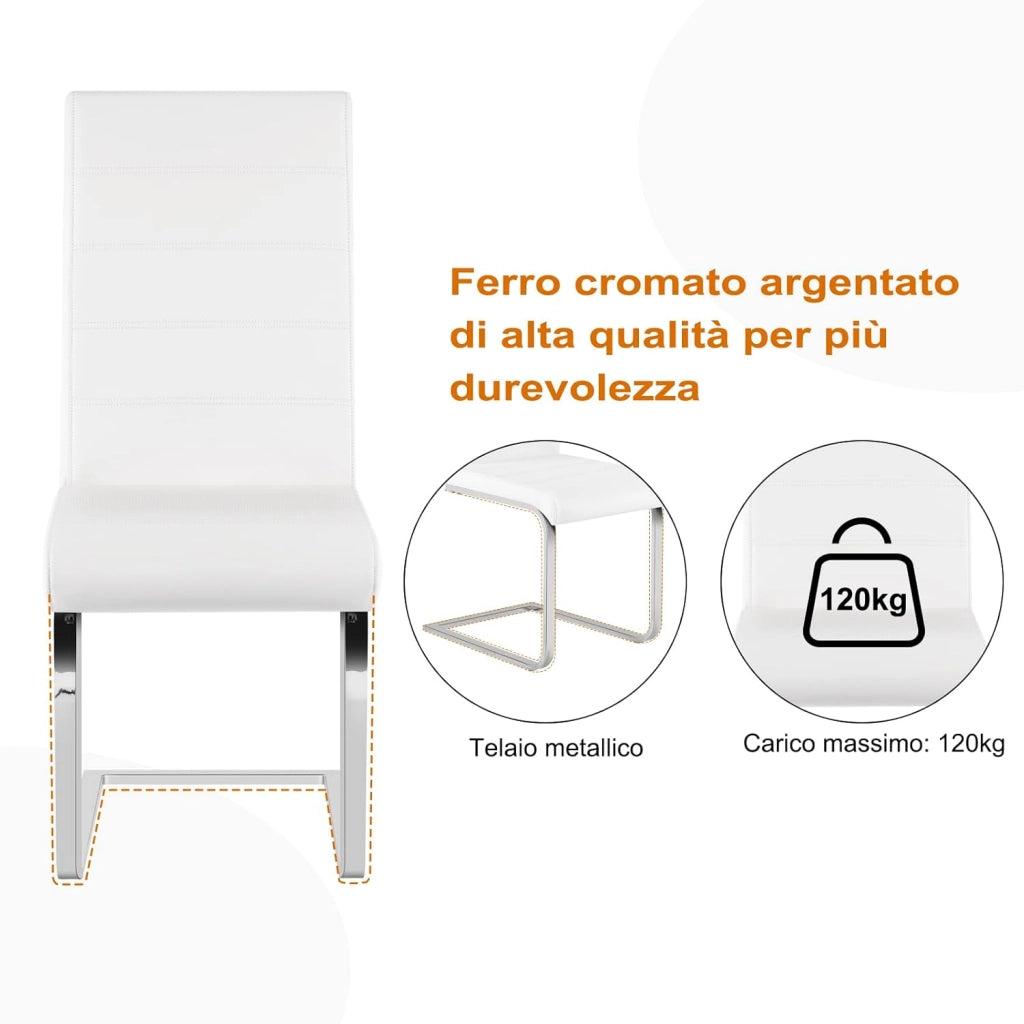 Set di 2 Sedie per Sala da Pranzo, Sedie da Cucina Moderne con Schienale Alto, Ergonomiche per Soggiorno, Ufficio, in PU, Bianco, BH378ws-2