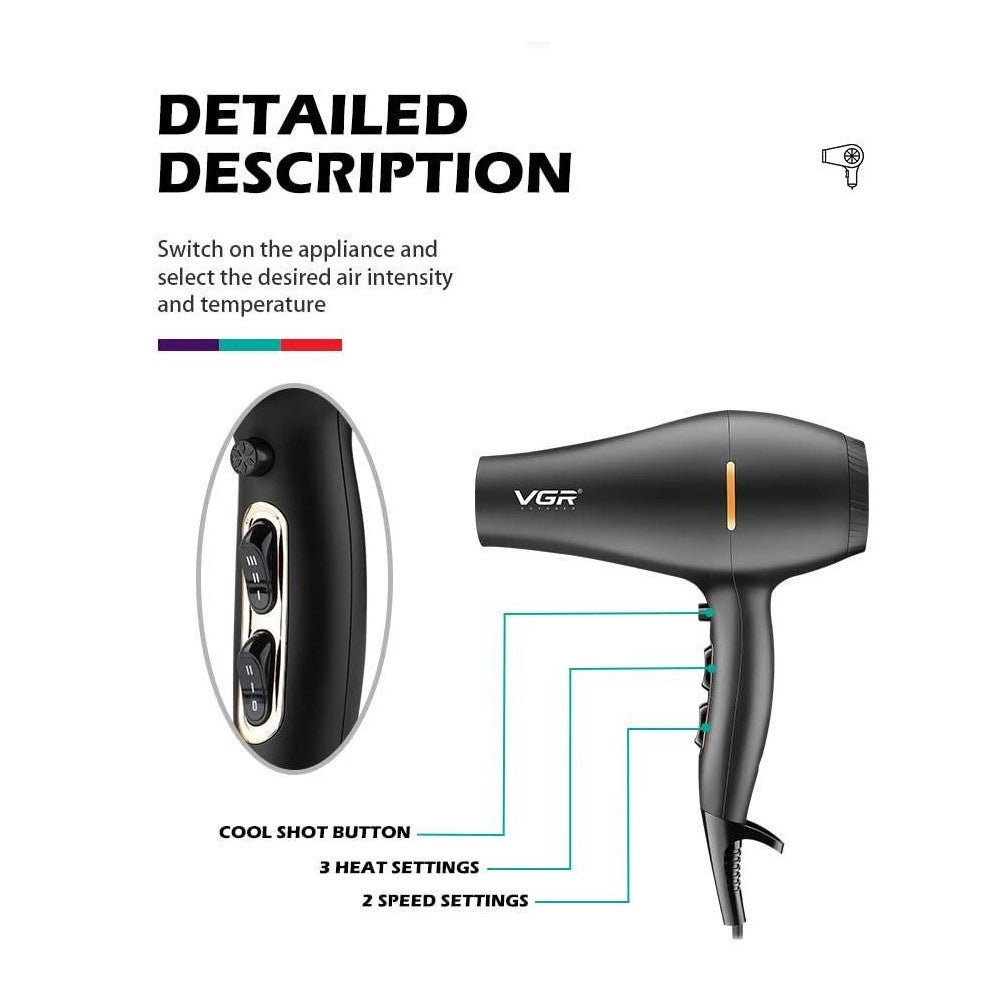 Trade Shop - Asciugacapelli Phon Professionale Leggero Silenzioso 2200w Per Parrucchieri V433 -