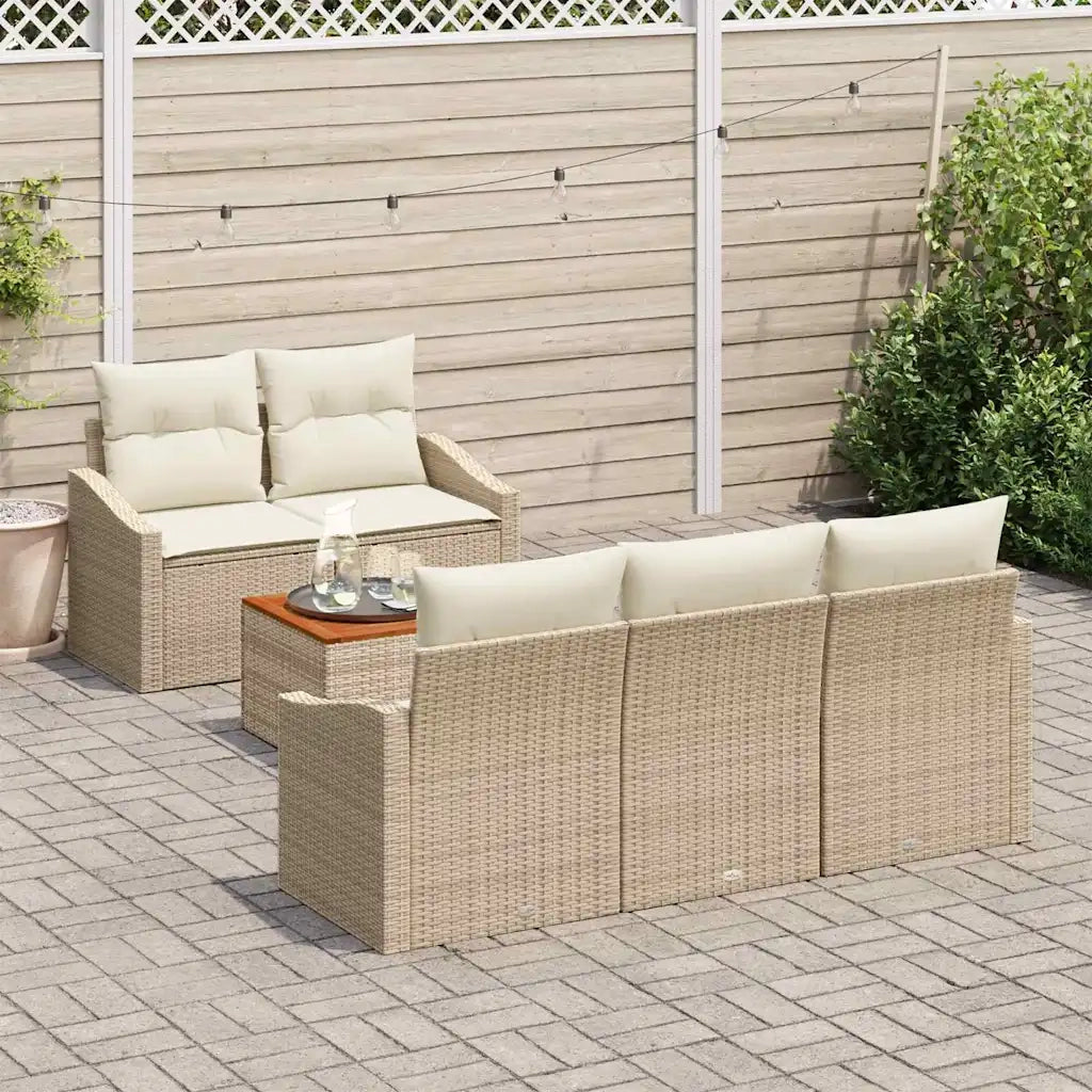 Set Divano da Giardino con cuscino 6 pcs Beige polyrattan