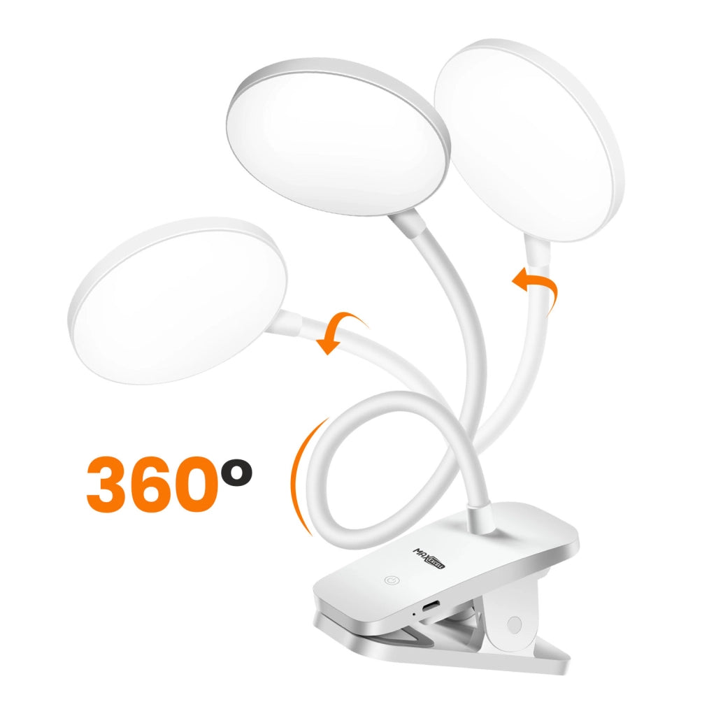 Lampada da scrivania LED flessibile a 360° senza fili con morsetto di fissaggio Bianco Max excell