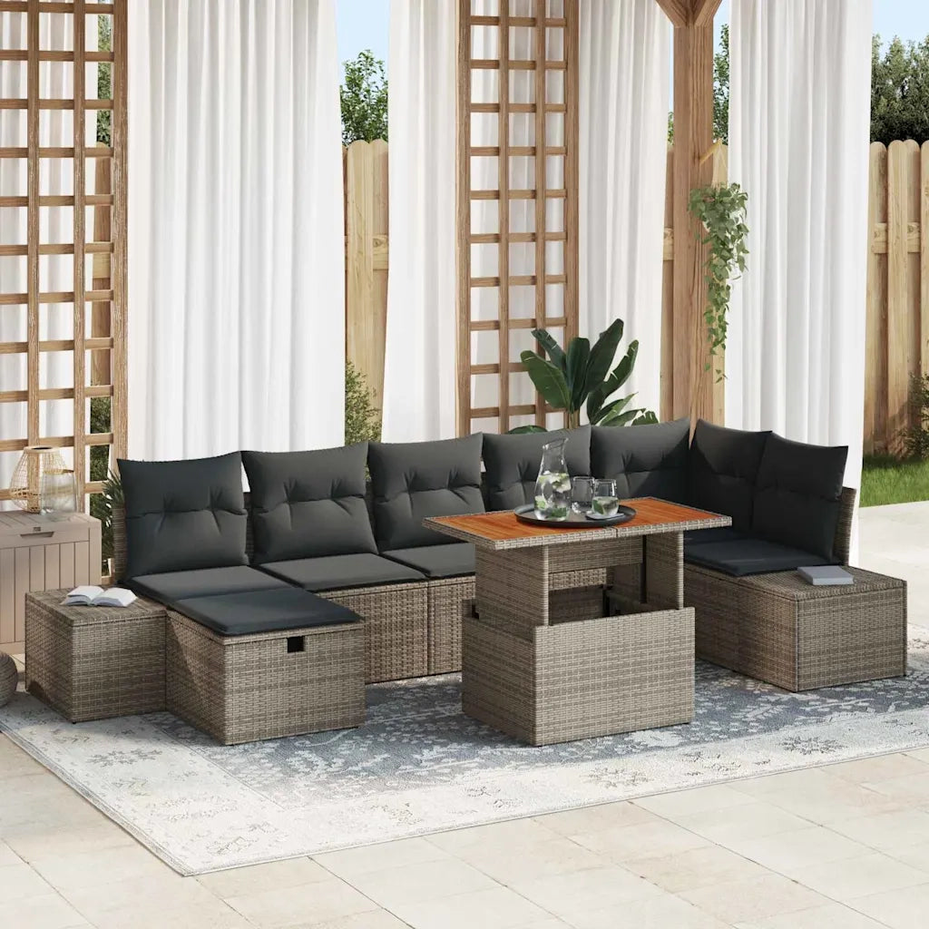 Set Divano da Giardino con cuscino 8 pcs Grigio polyrattan