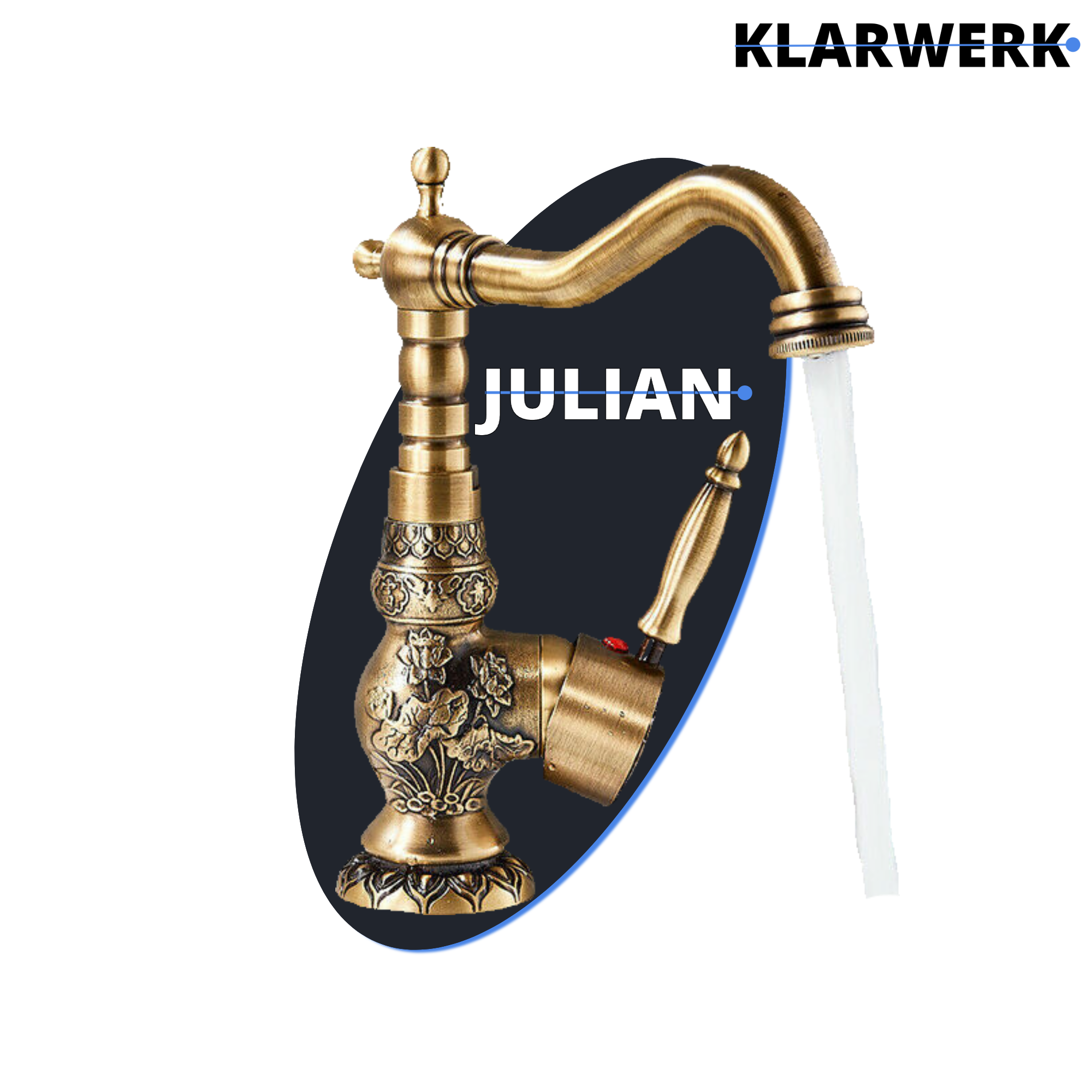 JULIAN | Rubinetto da bagno alto vintage in ottone dorato | Miscelatore retrò in acciaio inox per lavabo freestanding | con rubinetto gastronomico