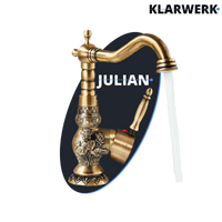 JULIAN | Rubinetto da bagno alto vintage in ottone dorato | Miscelatore retrò in acciaio inox per lavabo freestanding | con rubinetto gastronomico