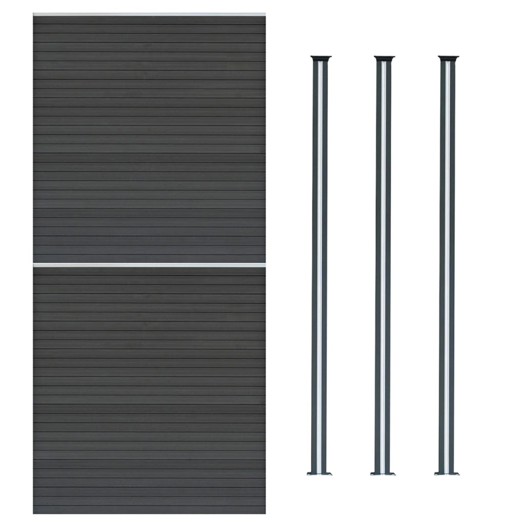 Pannelli Recinzione x2 + 3 Pali Alluminio LED Grigio Doghe PVC 185cm