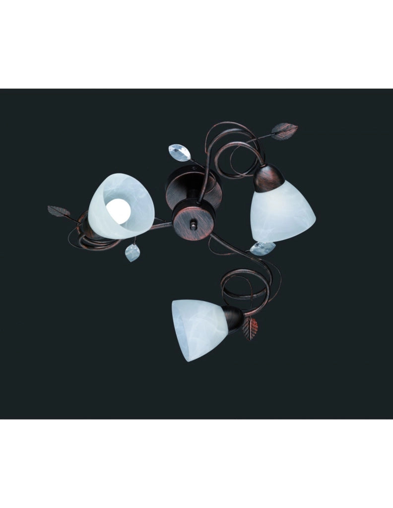 Plafoniera Rustica 3xE14 Traditio Ruggine Coppe Vetro Bianco Ø61 cm Trio Lighting