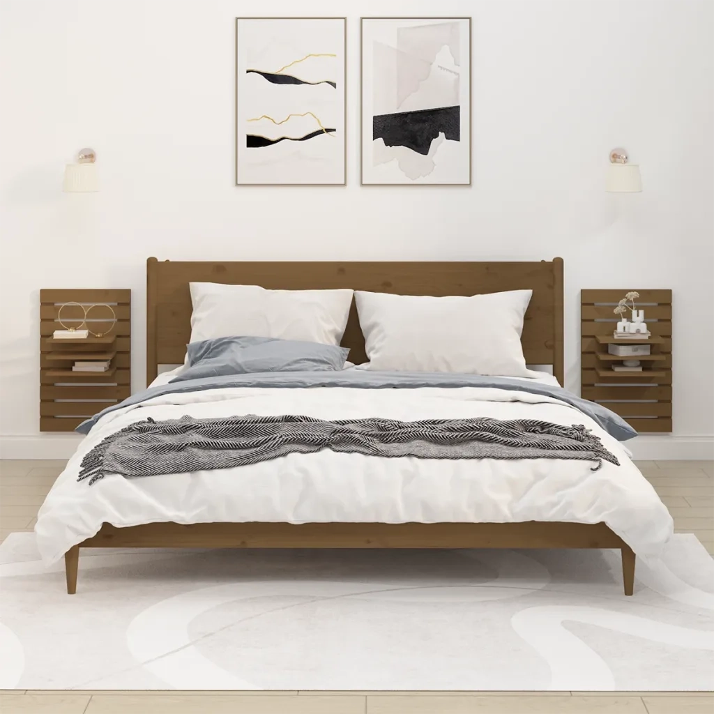 2 pz Mensole da Letto a Parete | Mensola sospesa Ambra Legno Massello di Pino