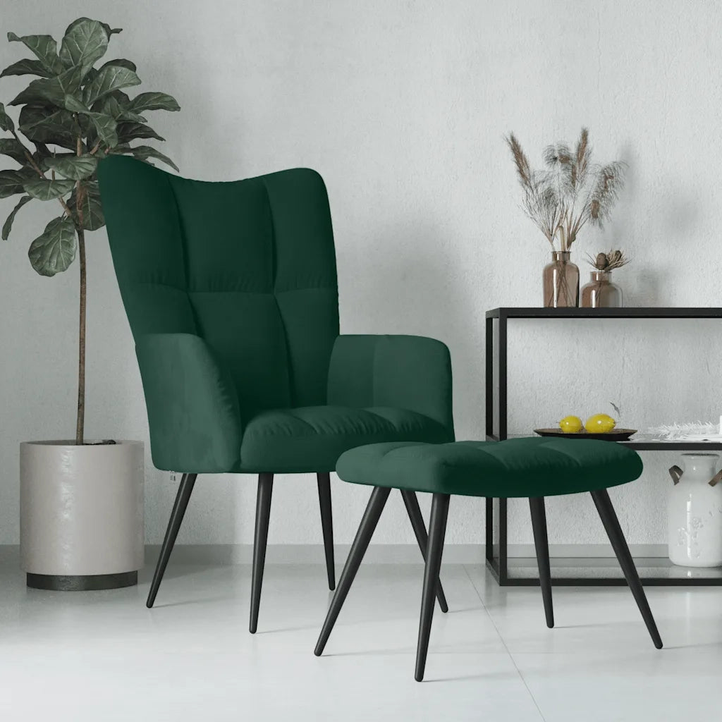 Poltrona Relax | Sedia Relax con Poggiapiedi Verde Scuro in Velluto