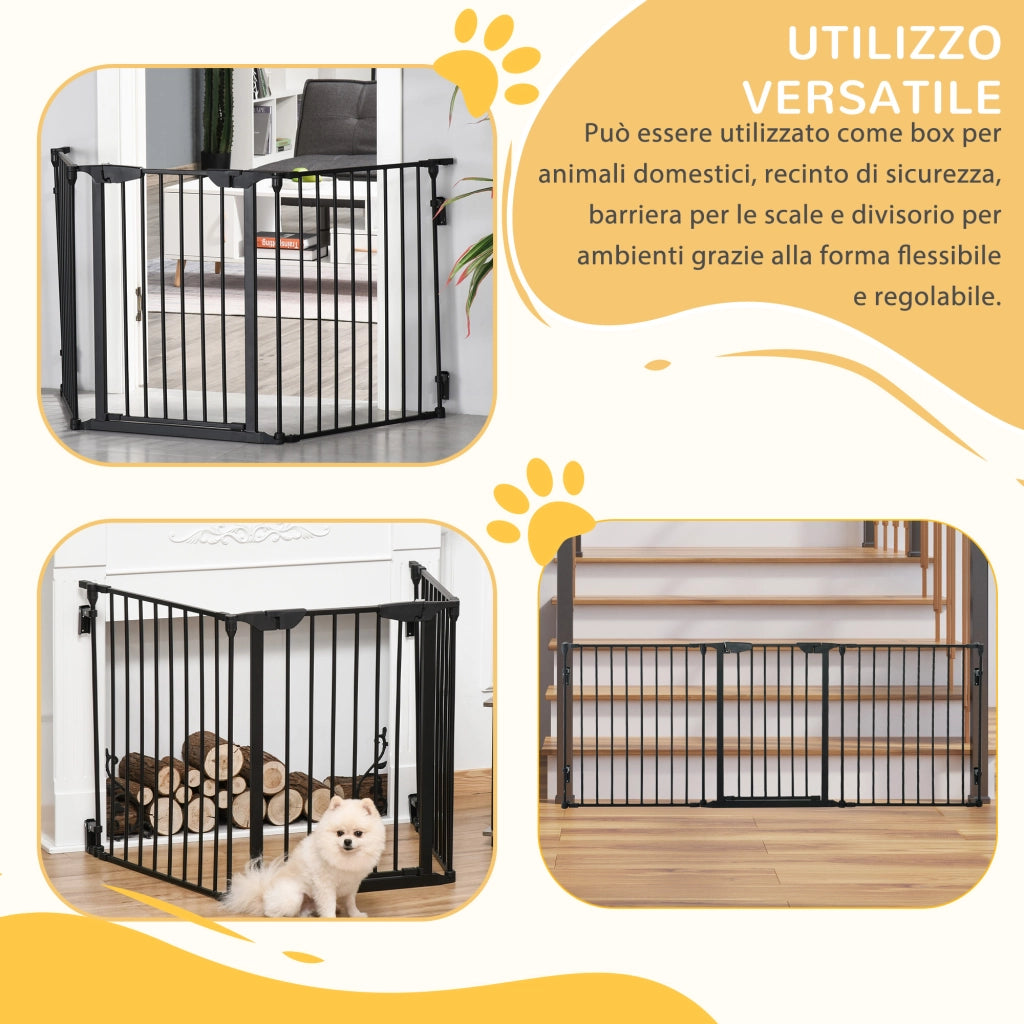 Cancellino per Cani Pieghevole a 3 Pannelli ¨C zephmum ¨C Nero 180x3x74.5 cm