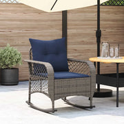Sedia a Dondolo da Giardino con Cuscini in Polyrattan Grigio