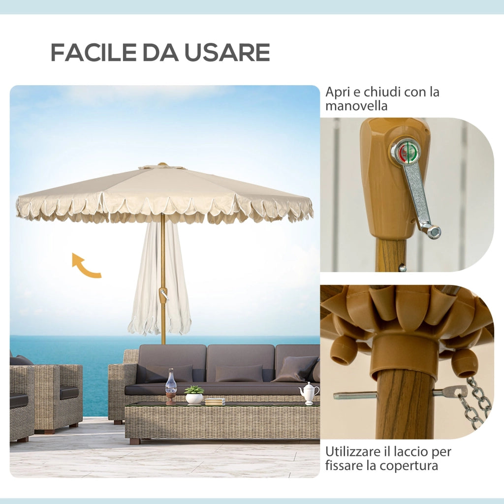 Ombrellone da Giardino Ø265x235,5 cm  in Acciaio e Poliestere Cachi