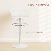 Set 2 Sgabelli da Bar con Schienale, Girevoli e con Altezza Regolabile, Polipropilene, Bianco