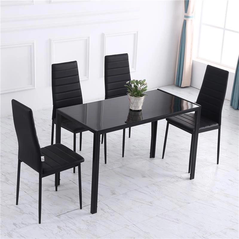 TAVOLO DA CUCINA PER 4 PERSONE IN METALLO E VETRO TEMPERATO, 120X60X75 CM, NERO