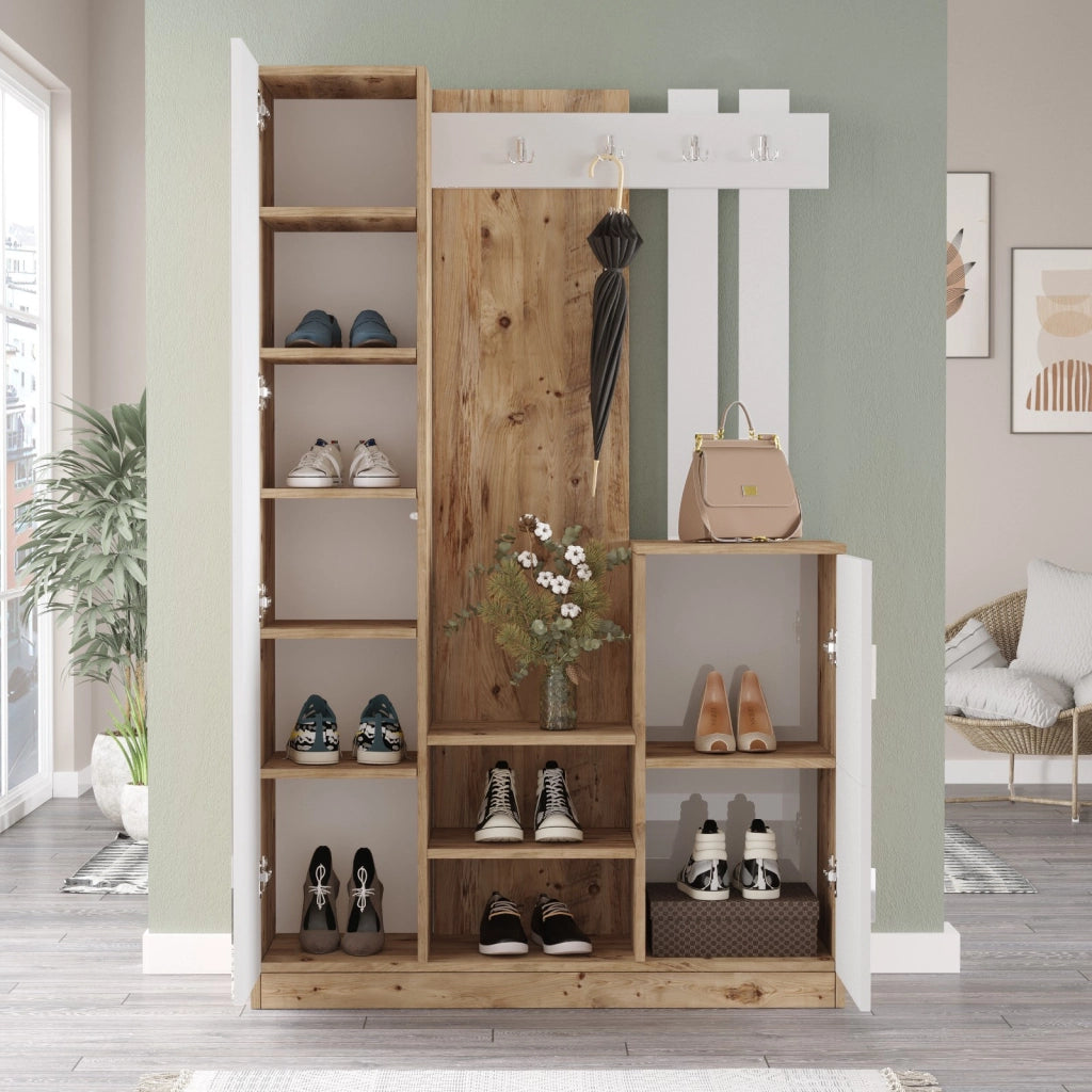 Mobile da corridoio in legno "DD7" - 113 x 37 x 179 cm - Bianco
