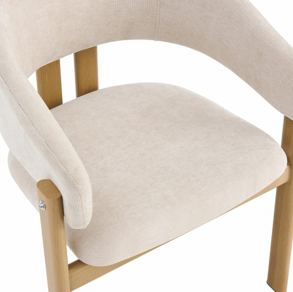 SEDIA con braccioli Set da 4 pezzi Metallo effetto legno e Lino Beige