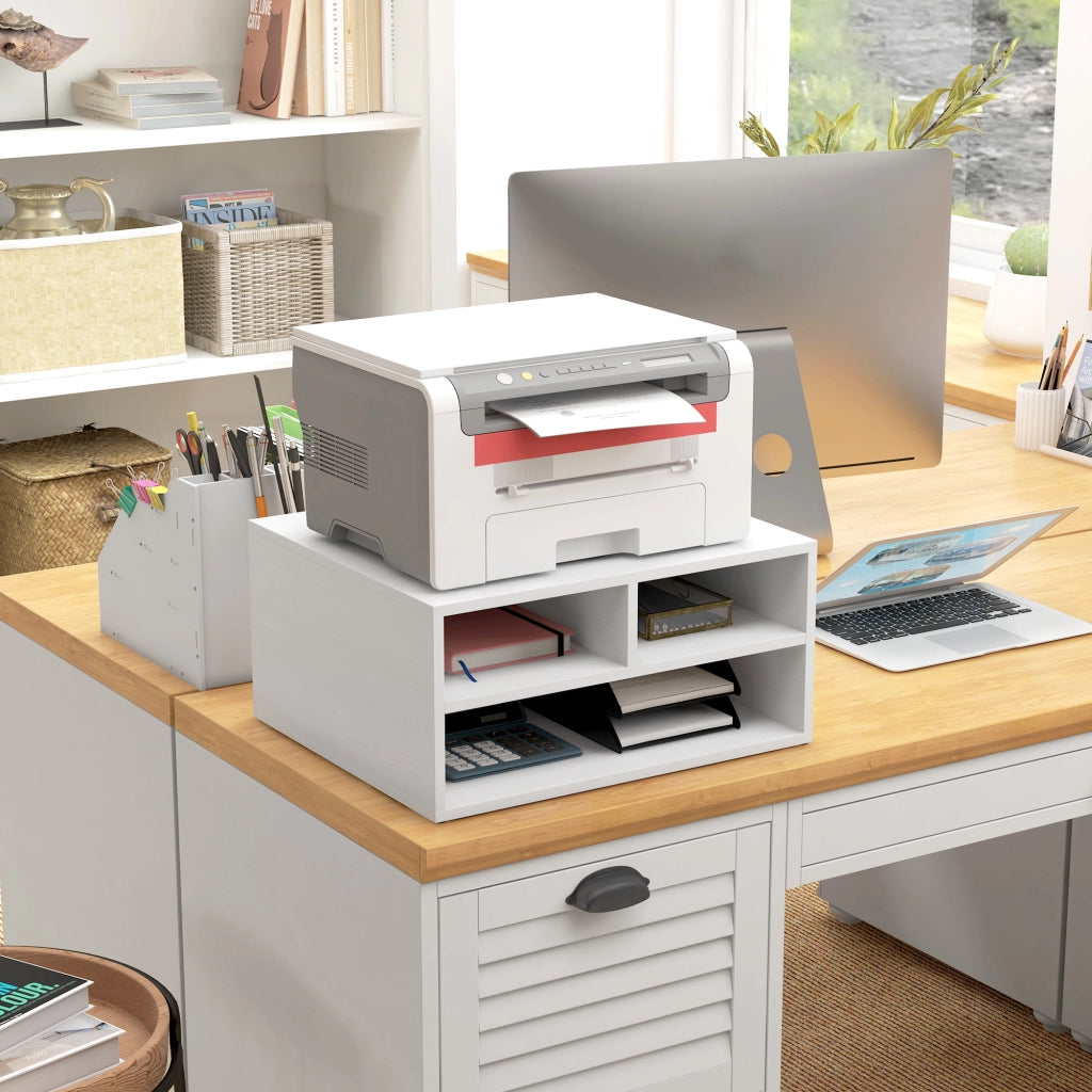 Mobile Porta Stampante con 3 Ripiani a 2 Livelli 47x40x22,5 cm in Truciolato Bianco