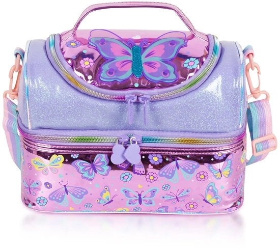 Borsa pranzo per bambini, termos di due compartimenti e con contenitore rimovibile e regolabile, borsa pranzo per bambini (farfalla azzurra)