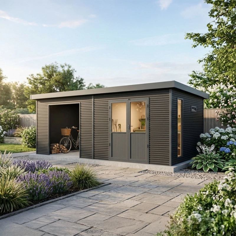 Casetta da giardino in legno composito Onyx 63 - 18 m² - Grigio