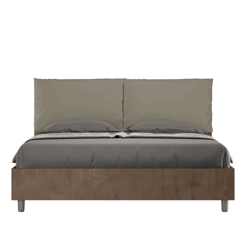 BS COM Letto matrimoniale senza rete 160x190 Noce cuscini similpelle cappuccino