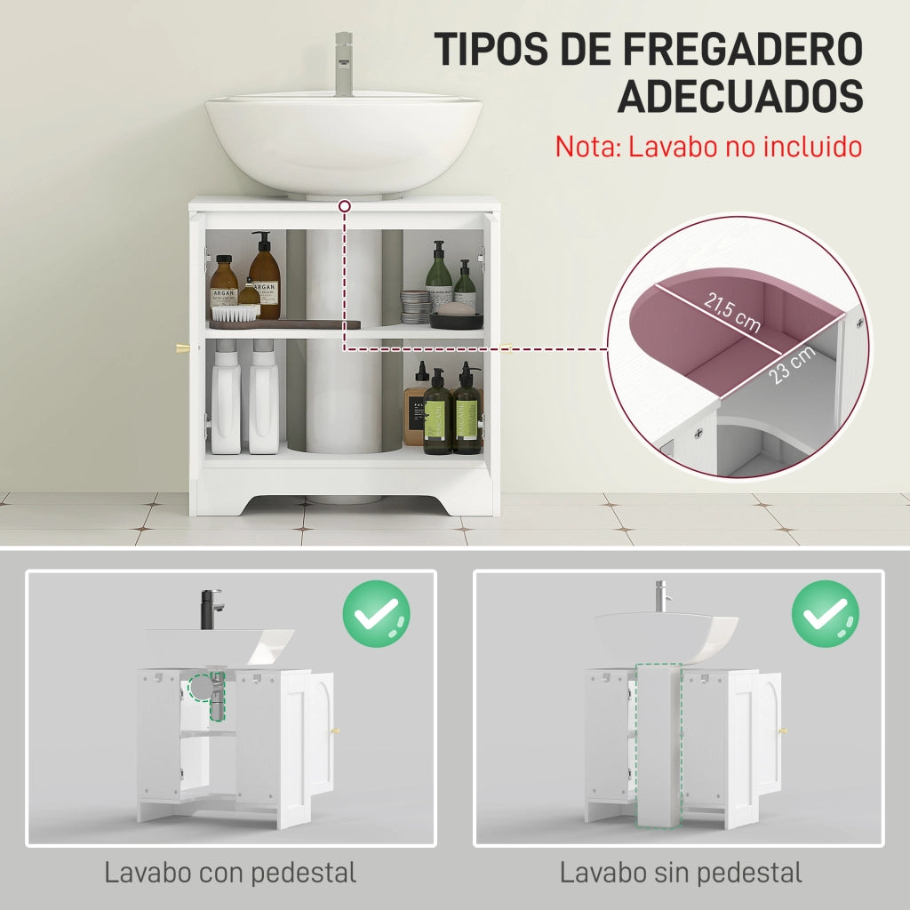 Mobiletto Bagno Sottolavabo con 2 Ante Apertura Arco ¨C Zephmum ¨C Bianco 60x30x65 cm