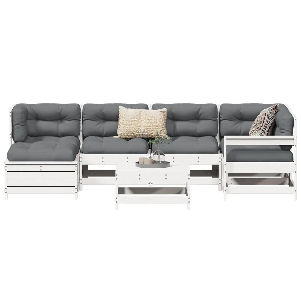 Set Divani da Giardino 7 pz Bianco in Legno Massello di Pino 3250949