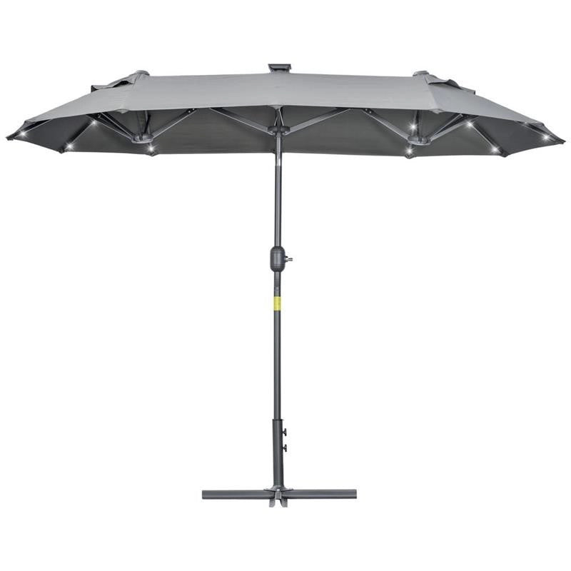 OMBRELLONE DOPPIO CON BASE A CROCE E LUCI LED 295 X 150 X 219 CM GRIGIO