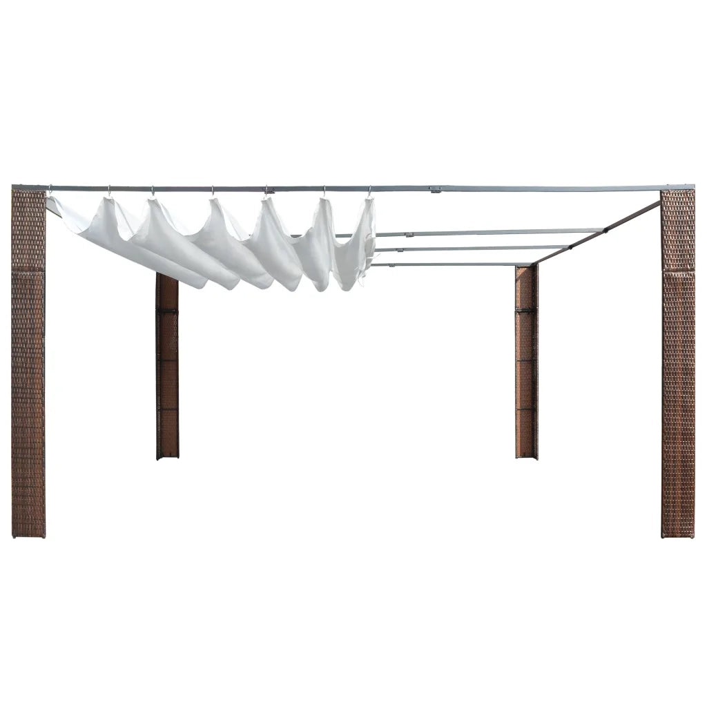 Gazebo con Tetto in Polyrattan 400x400x200cm Marrone e Crema 44817